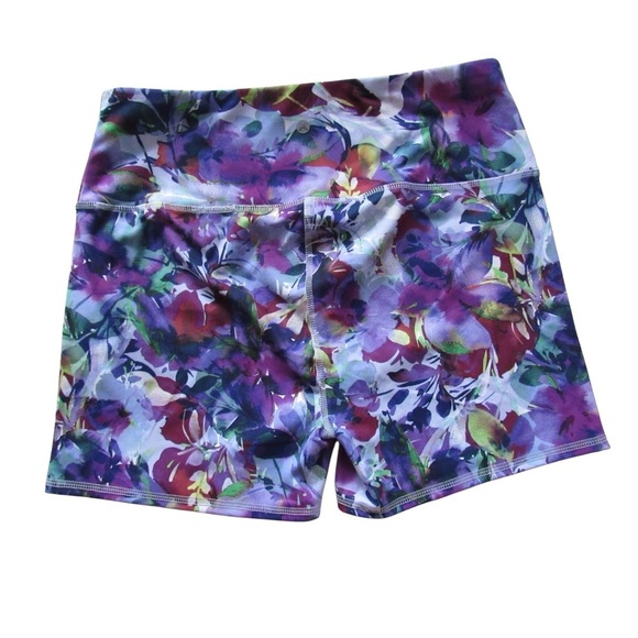 RBX Womens Purple Floral Active Shorts XL Gym Athletic Workout Activewear - Picture 2 of 9